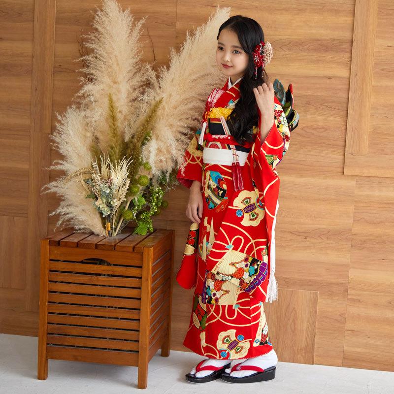 七五三 7歳着物 レンタル フルセット 紅一点 ブランド着物 赤 七五三 7歳着物 レンタル フルセット 紅一点 ブランド着物 赤