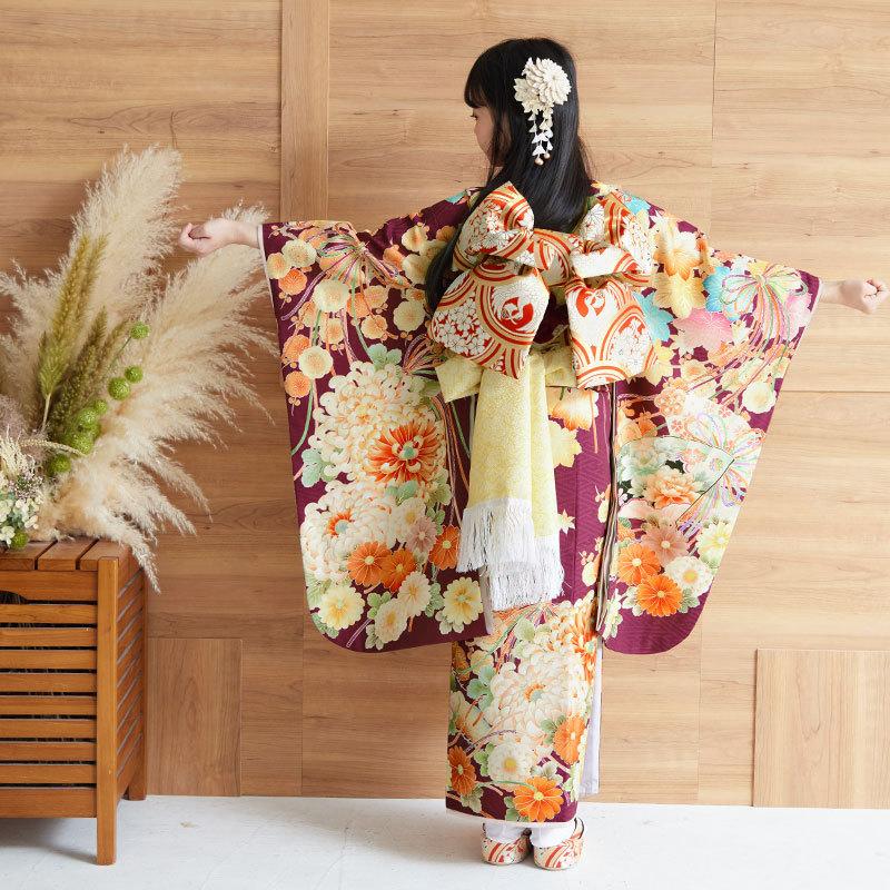 七五三 7歳着物 レンタル フルセット 華徒然 ブランド着物 赤紫 七五三 7歳着物 レンタル フルセット 華徒然 ブランド着物 赤紫
