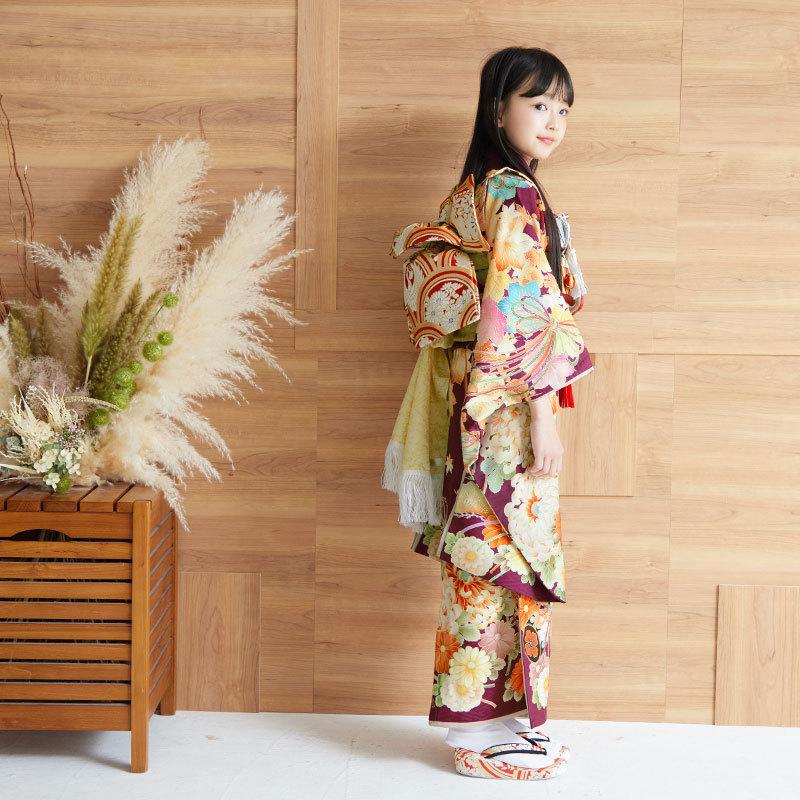七五三 7歳着物 レンタル フルセット 華徒然 ブランド着物 赤紫 七五三 7歳着物 レンタル フルセット 華徒然 ブランド着物 赤紫