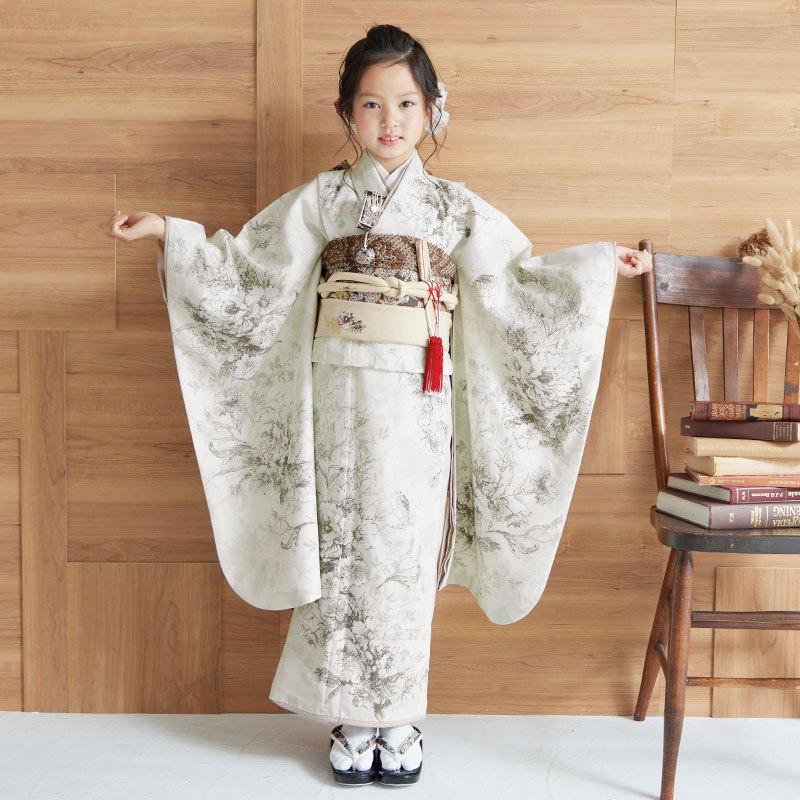 七五三 7歳着物 レンタル フルセット ジルスチュアート ブランド着物  オフホワイト 草花 女の子 七歳 753 四つ身N113 |  | 02