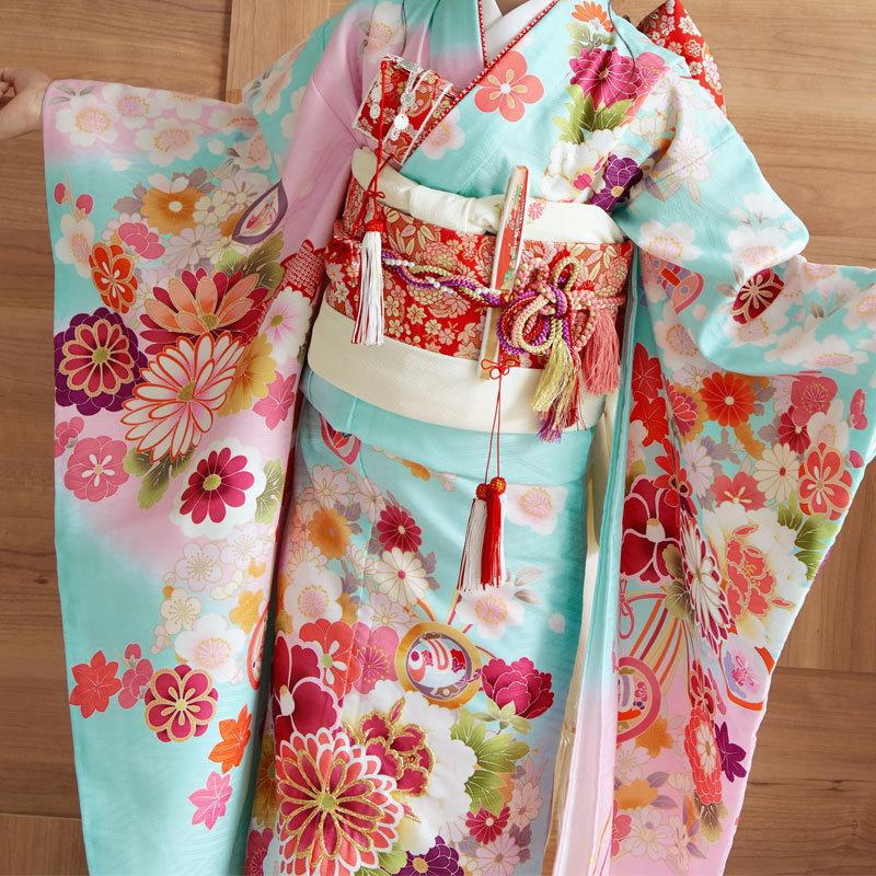 七五三 7歳着物 レンタル フルセット 式部浪漫 ブランド着物 薄浅葱 花
