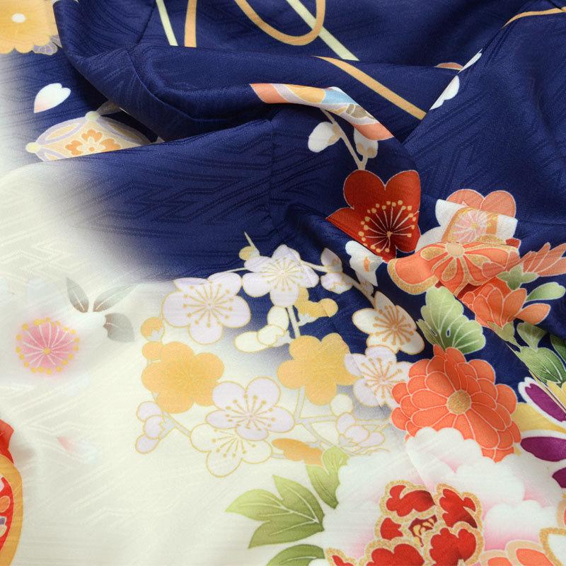 七五三 7歳着物 レンタル フルセット 式部浪漫 ブランド着物 紺 花の