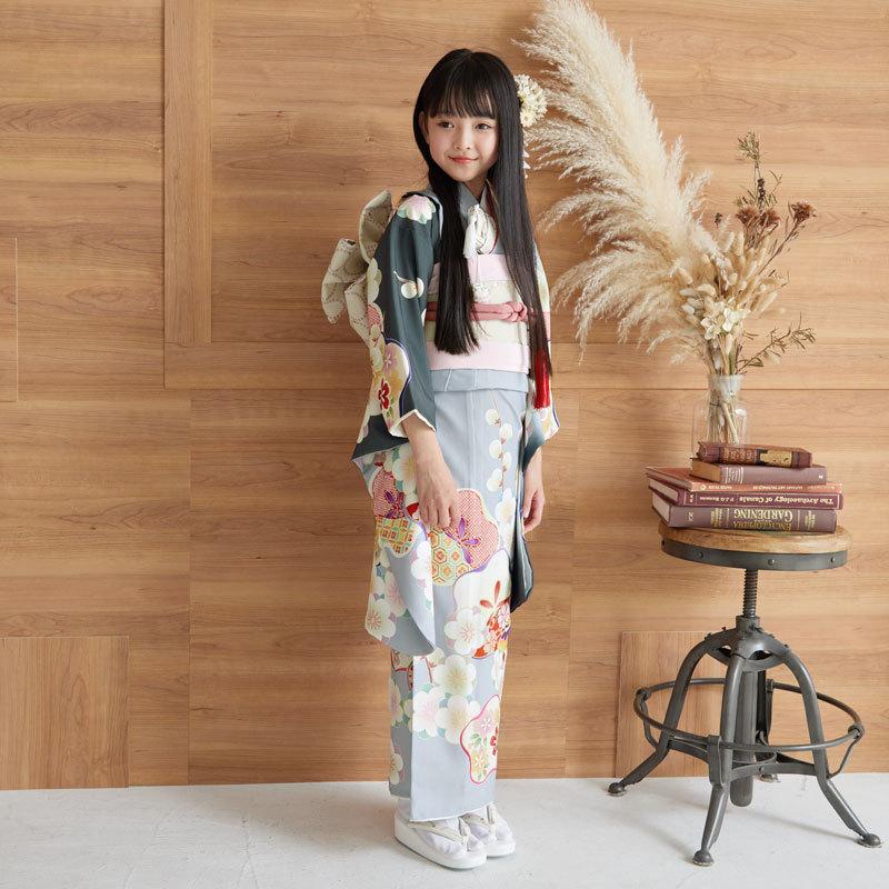 七五三 7歳着物 レンタル フルセット 式部浪漫 ブランド着物 グレー 梅