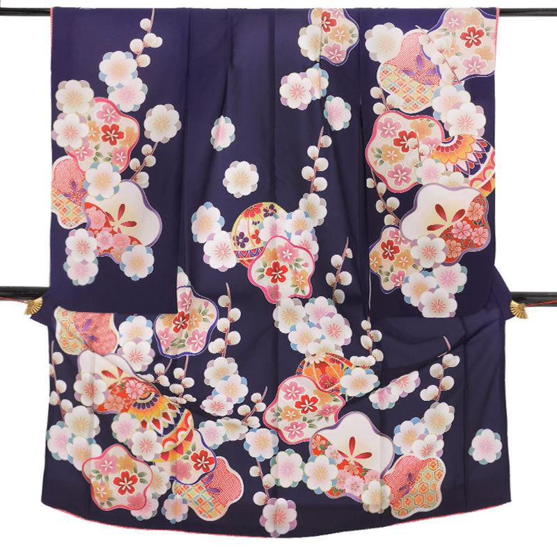 子供着物 ハーフ成人式 七五三 7歳 型染 梅の花 縮緬 CK-7350 子供着物 ハーフ成人式 七五三 7歳 型染 梅の花 縮緬 CK-7350