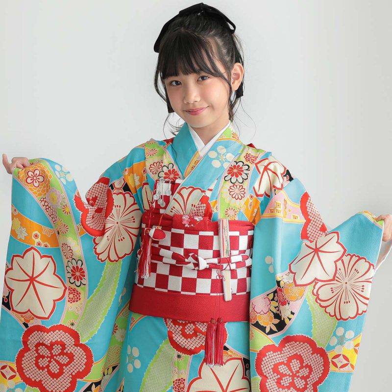 型染め紅型♡七五三　7歳　女の子　セット　一式　青系　ブルー　黒 型染め紅型♡七五三 7歳 女の子 セット 一式 青系 ブルー 黒