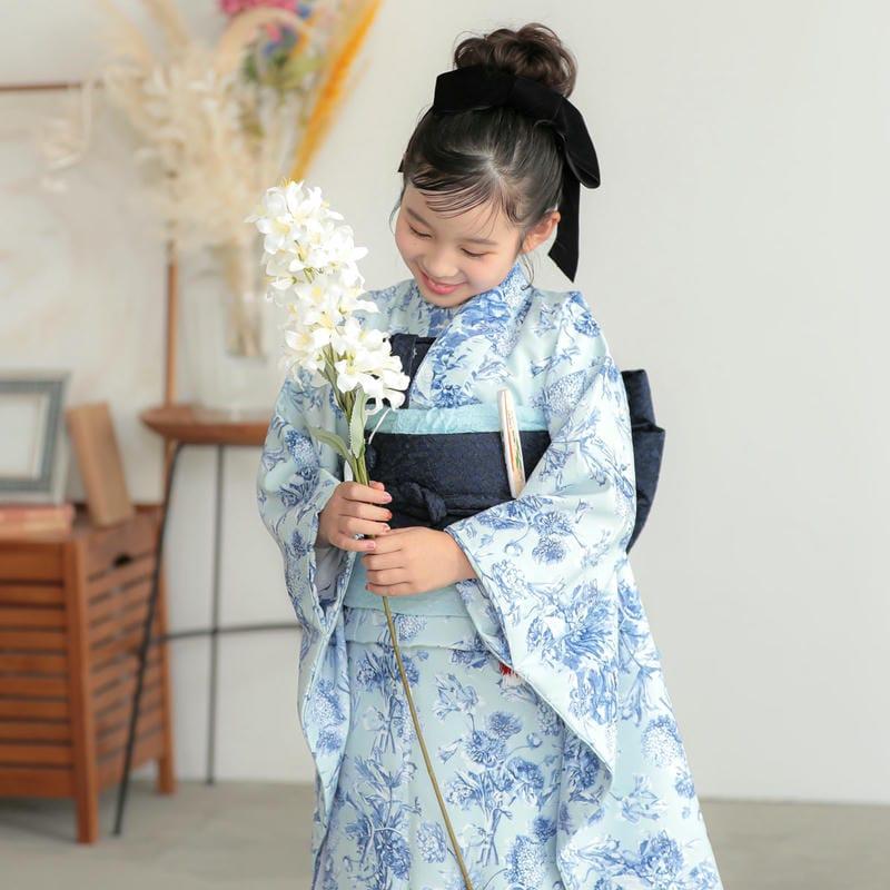 七五三 7歳着物 レンタル フルセット 水色 フラワー×ブルー 女の子 七