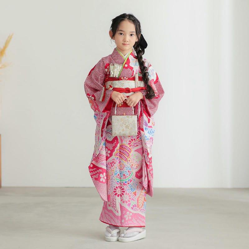 七五三 7歳着物 レンタル フルセット 総絞り 赤 熨斗束に手毬 女の子