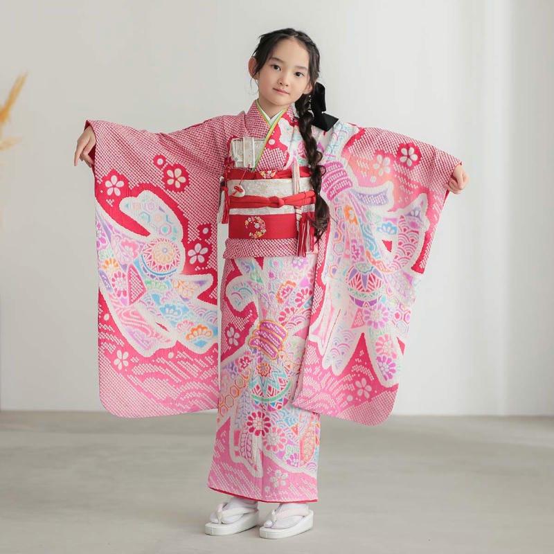七五三 7歳着物 レンタル フルセット 総絞り 赤 熨斗束に手毬 女の子