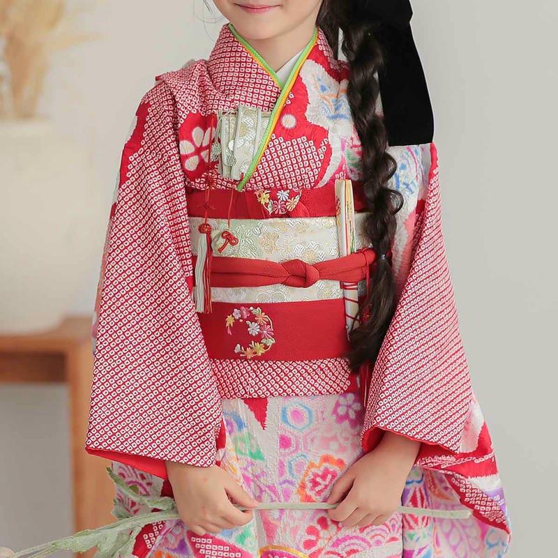 七五三 7歳着物 レンタル フルセット 総絞り 赤 熨斗束に手毬 女の子