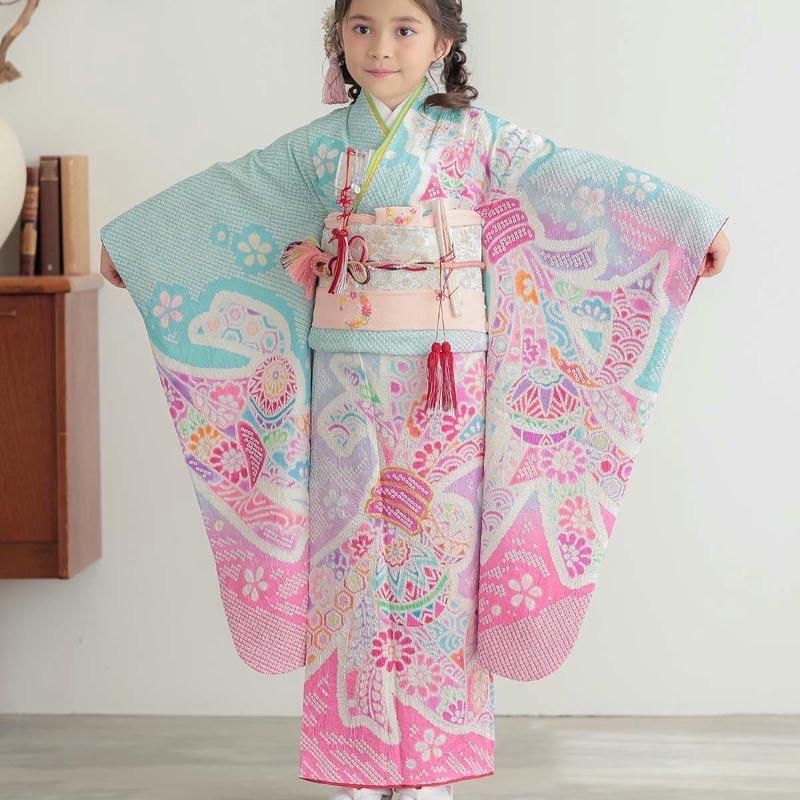 七五三 7歳着物 レンタル フルセット 総絞り 浅葱色 熨斗束に