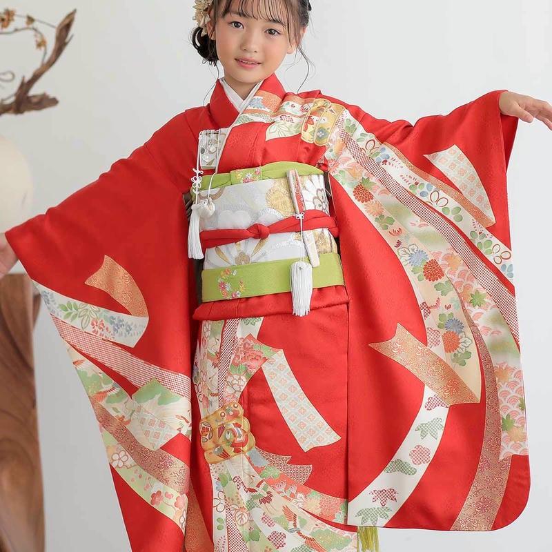 七五三 7歳着物 レンタル フルセット 吉澤の友禅 ブランド着物 赤 熨斗
