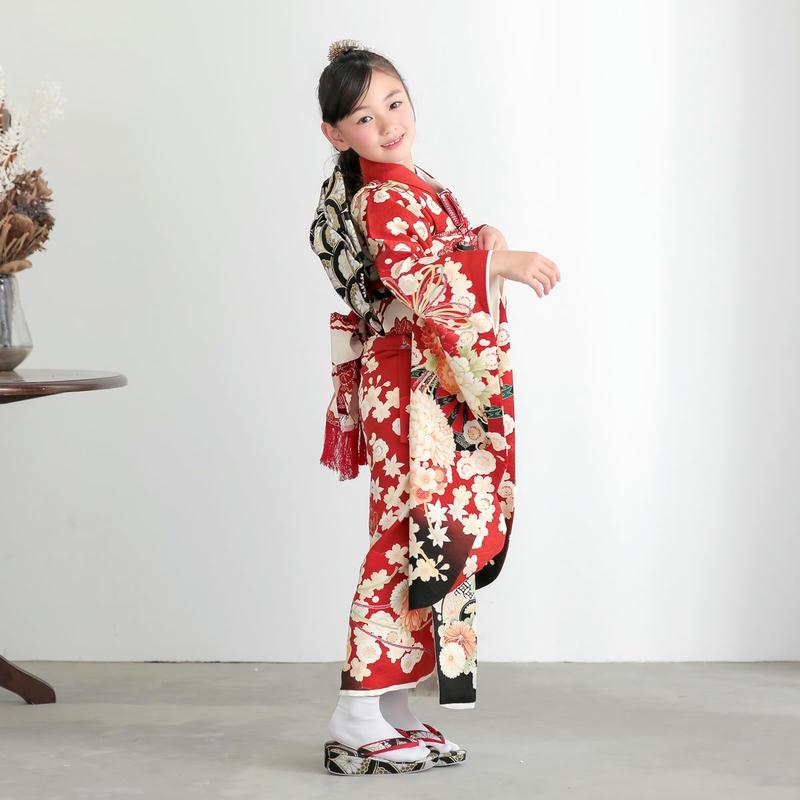 七五三 7歳着物 レンタル フルセット 華徒然 ブランド着物 赤 花車