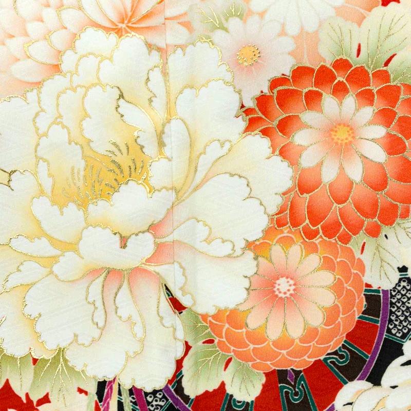 七五三 7歳着物 レンタル フルセット 華徒然 ブランド着物 赤 花車