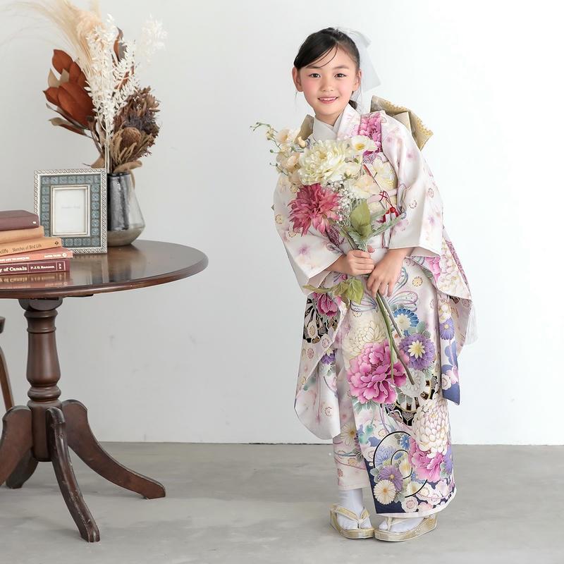 七五三 7歳着物 レンタル フルセット 華徒然 ブランド着物 薄紫 花車