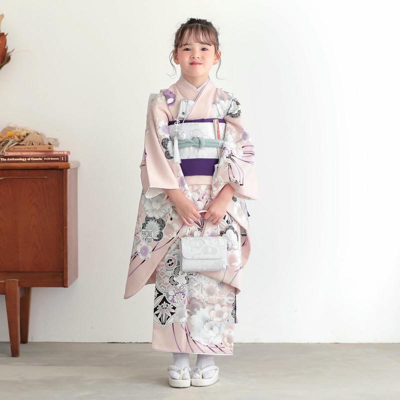 七五三 7歳着物 レンタル フルセット 薄ピンク 梅に桜 女の子 七歳 753