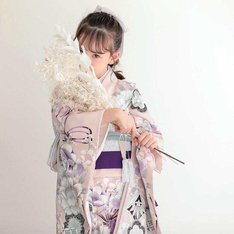 七五三 7歳着物 レンタル フルセット 薄ピンク 梅に桜 女の子 七歳 753
