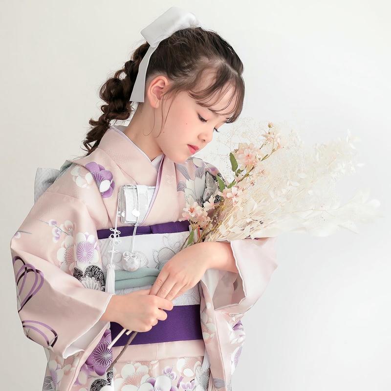 七五三 7歳着物 レンタル フルセット 薄ピンク 梅に桜 女の子 七歳 753