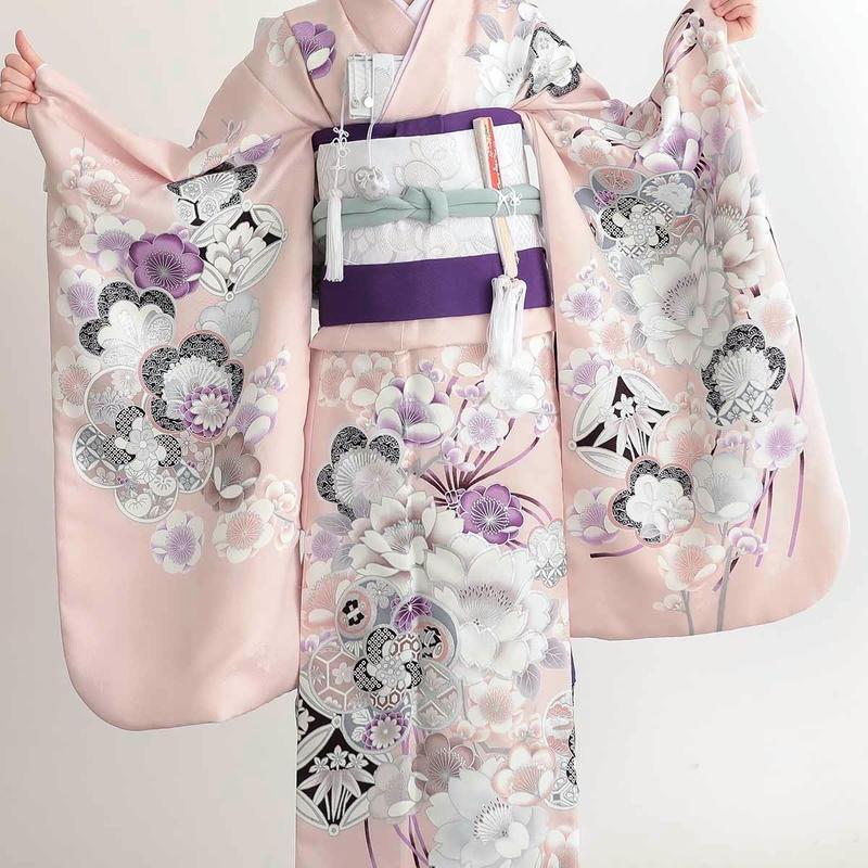七五三 7歳着物 レンタル フルセット 薄ピンク 梅に桜 女の子 七歳 753