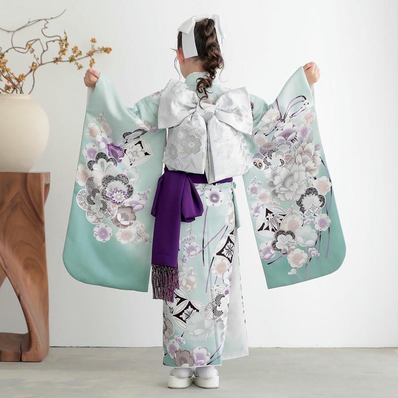 七五三 7歳着物 レンタル フルセット 水色 梅に桜 女の子 七歳 753