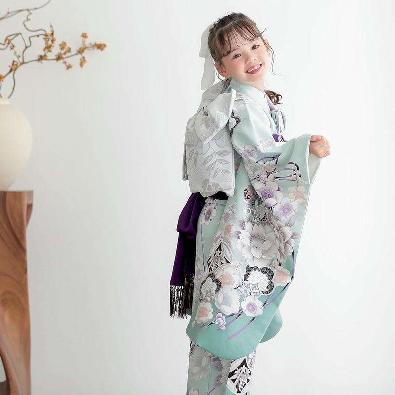 七五三 7歳着物 レンタル フルセット 水色 梅に桜 女の子 七歳 753