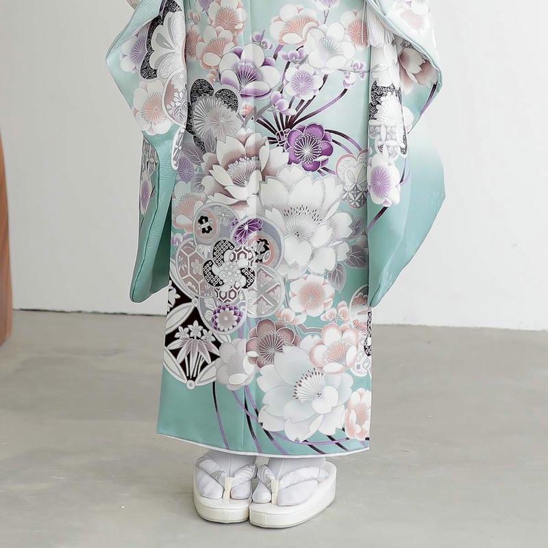 七五三 7歳着物 レンタル フルセット 水色 梅に桜 女の子 七歳 753