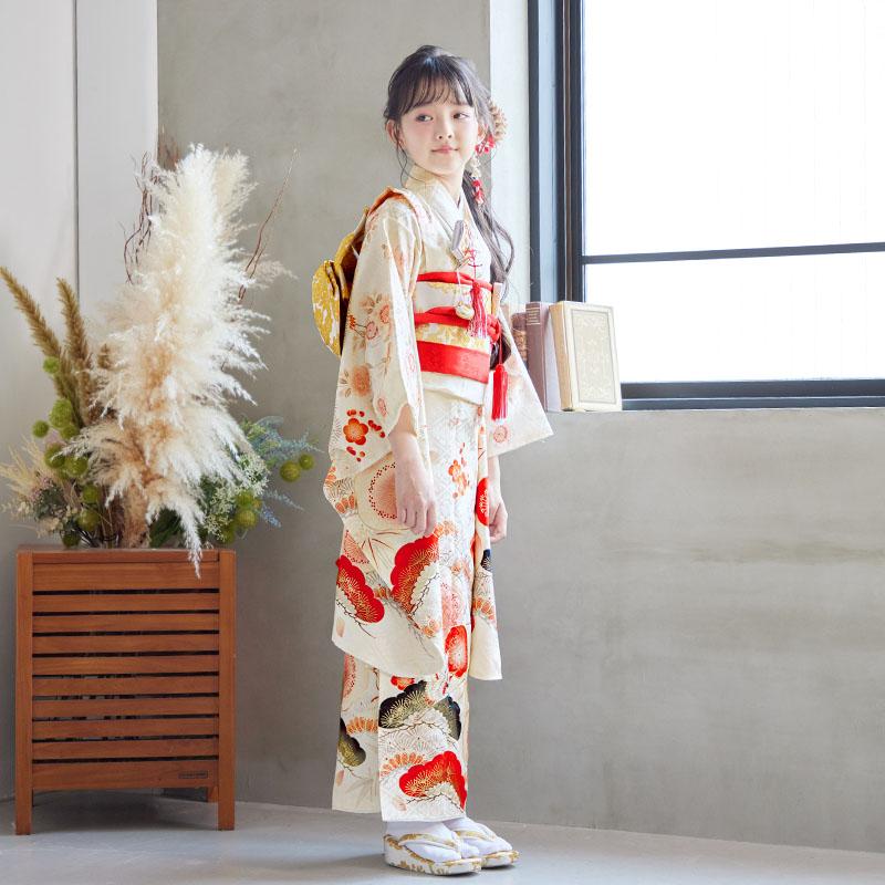 七五三 7歳着物 レンタル フルセット 紅一点 ブランド着物  安い 訳あり特価 オフホワイト 松竹梅に鶴(N109) 女の子 七歳 753 四つ身N259_5