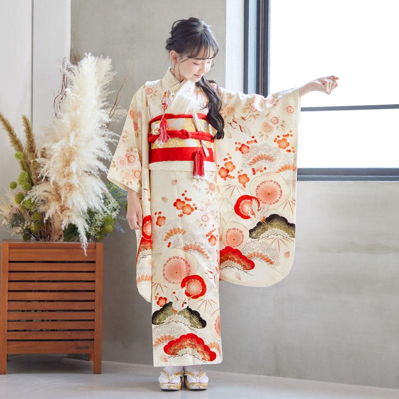 七五三 7歳着物 レンタル フルセット 紅一点 ブランド着物  安い 訳あり特価 オフホワイト 松竹梅に鶴(N109) 女の子 七歳 753 四つ身N259_6