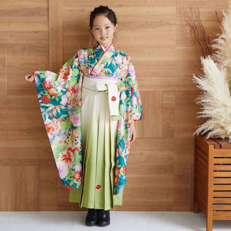 袴 セット レンタル 女の子 卒園式 Shikibu Classic 緑 檜扇に牡丹菊 