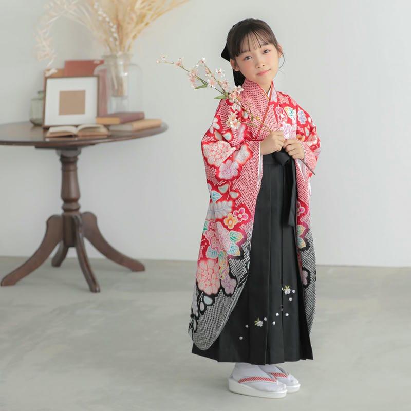 袴 セット レンタル 女の子 卒園式 【正絹】赤 総絞り 牡丹に手毬 幼稚園 保育園 四つ身袴 NG080_6