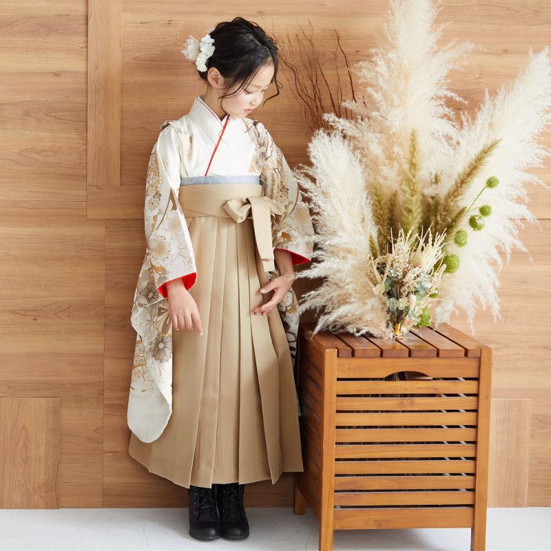 袴 セット レンタル 女の子 卒園式 オフホワイト 流水に熨斗束と花々