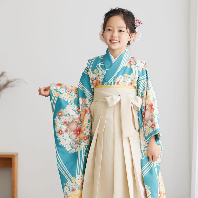袴 セット レンタル 女の子 卒園式 水色 花薬玉に立湧 幼稚園 保育園 四つ身袴 NG105