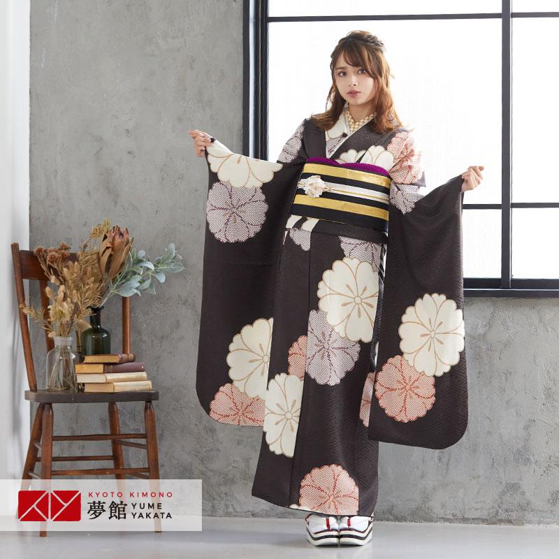 振袖レンタル 墨色 大花文(絹) 成人式 結婚式 一点物 対応身長
