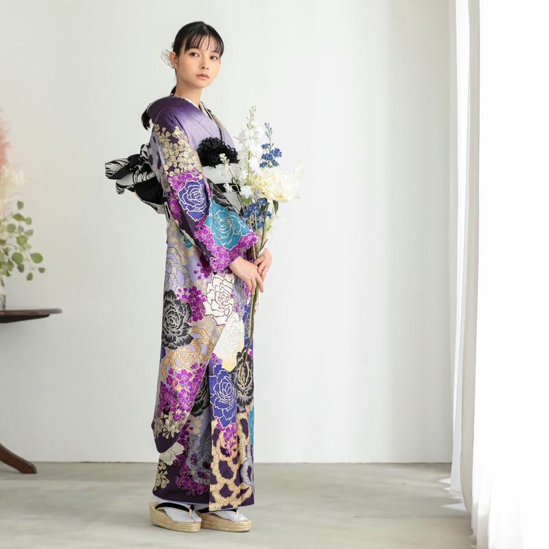 MURUA（ムルーア） 振袖レンタル 藤紫 薔薇と桜(絹) 成人式 結婚式