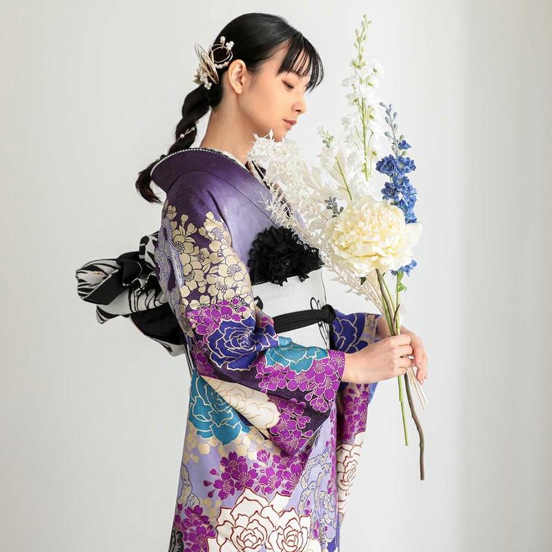 MURUA（ムルーア） 振袖レンタル 藤紫 薔薇と桜(絹) 成人式 結婚式
