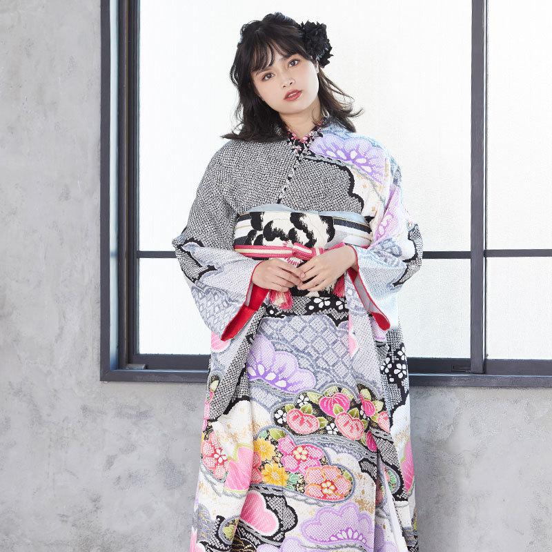 振袖レンタル 黒 疋田雲取松文様(絹) 成人式 結婚式 一点物 対応身長