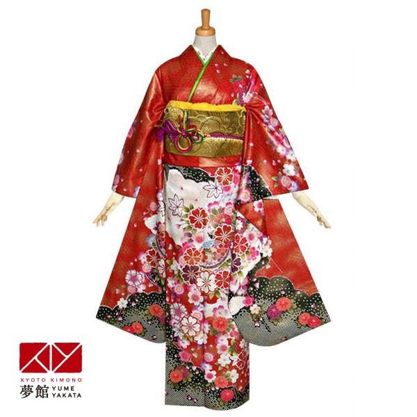 ブランド登録なし - 振袖賃借  赤 金砂子 桜に手毬(絹)(宅) 成年者式 御芽出度 一点物 相応う身の長154〜165珊 2〜11月利用 R1093 レンタル-レンタル、各種サービス