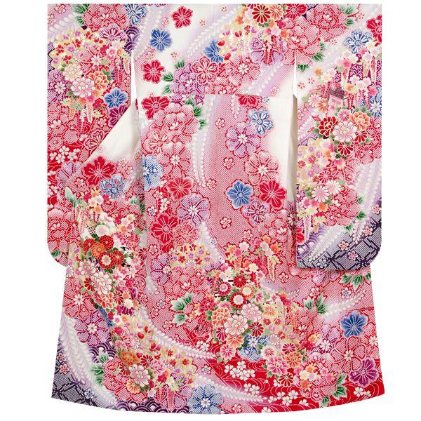 振袖レンタル  白 疋田牡丹に花車(絹) 成人式 結婚式 対応身長154〜165cm 2〜11月利用 R1094の画像