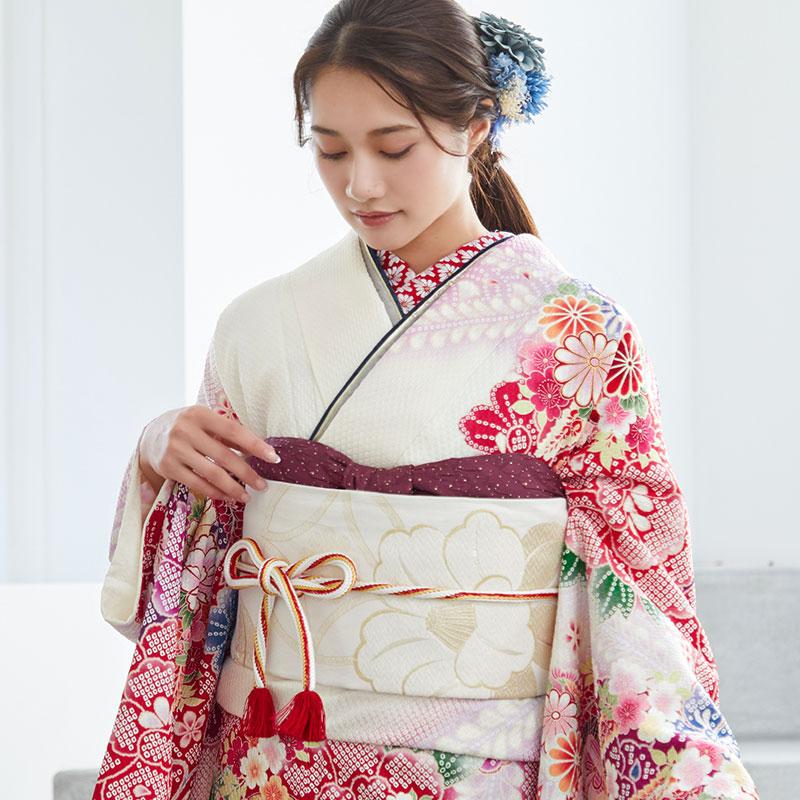 振袖レンタル  白 疋田牡丹に花車(絹) 成人式 結婚式 対応身長154〜165cm 2〜11月利用 R1094の画像