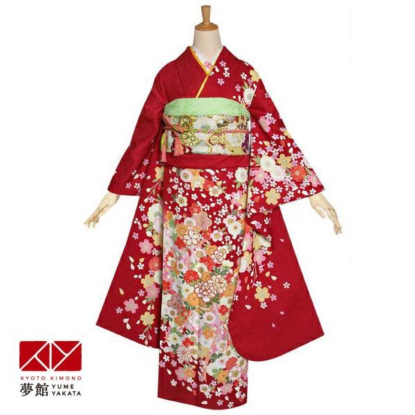 振袖レンタル 赤 枝垂桜と花かご(絹)(宅) 成人式 結婚式 対応身長154〜165cm 2〜11月利用 R1147