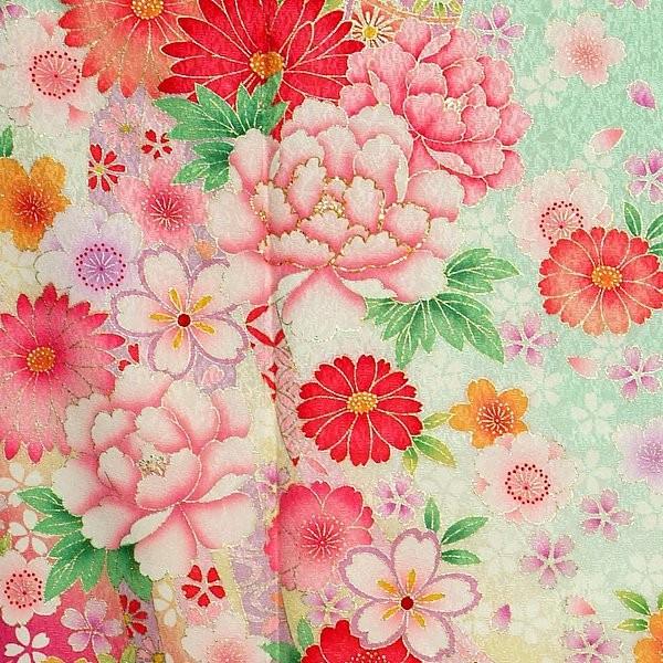 SALE 振袖レンタル ミントグリーン 桜牡丹に毬(絹)(宅) 成人式
