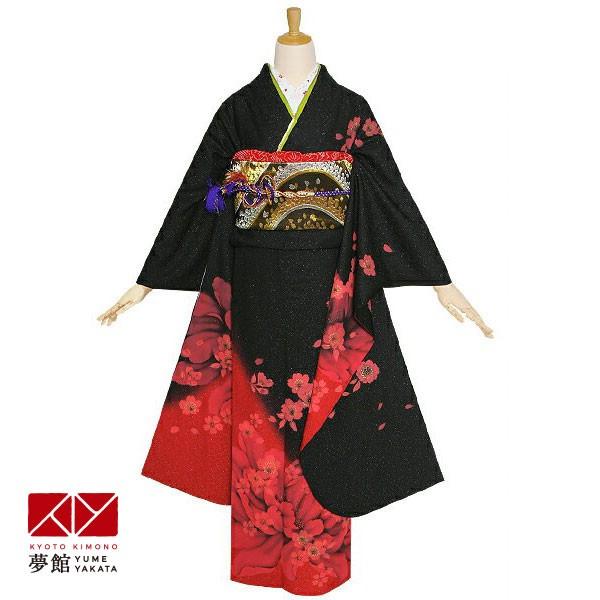振袖レンタル 黒赤 桜(絹) 成人式 結婚式 一点物 対応身長154〜165cm 2〜11月利用 R1194