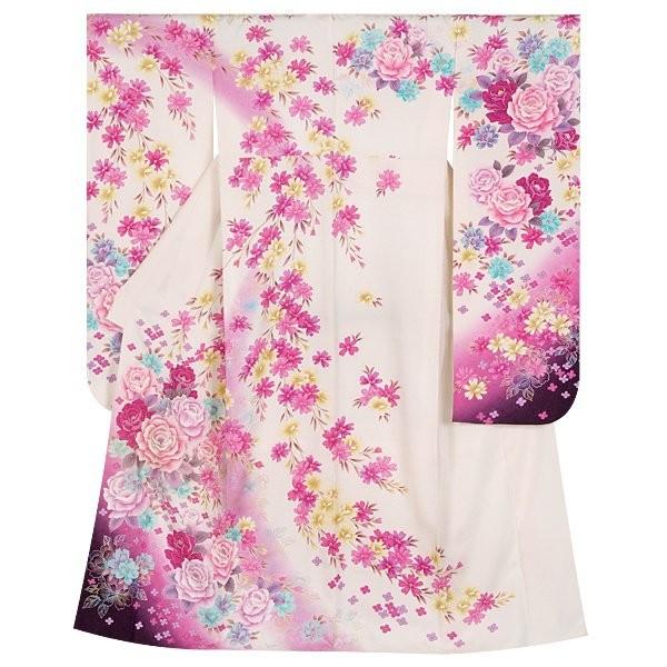 振袖レンタル 白 牡丹と八重桜(絹) 成人式 結婚式 一点物 対応身長154