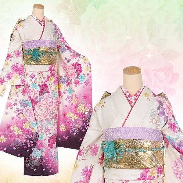 SHIRO✿ 白 八重桜 牡丹柄 振袖 身丈161 成人式振袖[古典柄]黒に白銀の