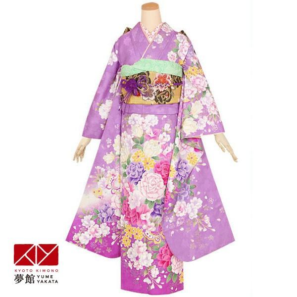 ブランド登録なし - 振袖賃借  薄紫 ローズと蝶(絹) 成年者式 御芽出度 一点物 相応う身の長154〜165珊 2〜11月利用 R1405 レンタル-レンタル、各種サービス