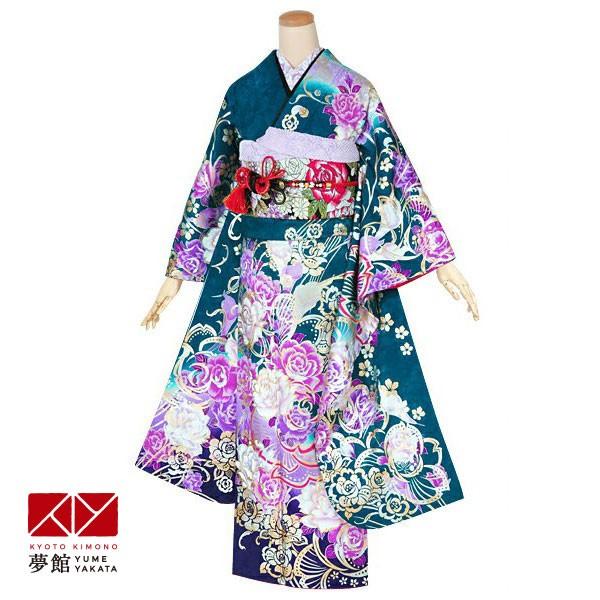 ブランド登録なし - 振袖賃借  藍 妖艶 ローズ(絹) 成年者式 御芽出度 相応う身の長154〜165珊 2〜11月利用 R1477 着物、浴衣-レディースファッション