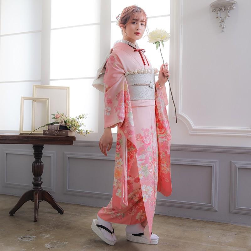 振袖レンタル リズリサ ピンク 薔薇尽し(絹)(R1926) 成人式 結婚式