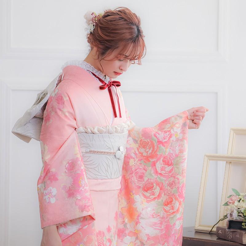 振袖レンタル リズリサ ピンク 薔薇尽し(絹)(R1926) 成人式 結婚式