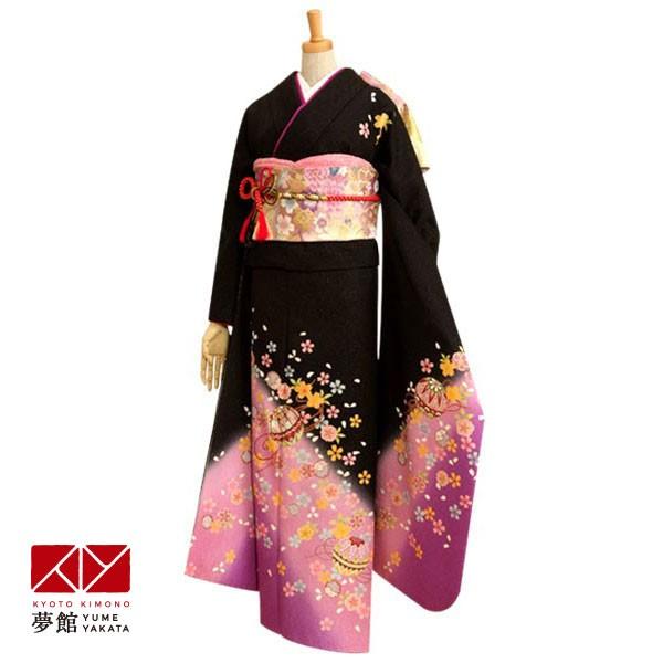 ちま　振袖フルセット 黒 桜 成人式 正絹 長襦袢付き 振袖6点セット❣️ 振袖黒桜 ちま 振袖フルセット 黒 桜 成人式 正絹 長襦袢付き 振袖