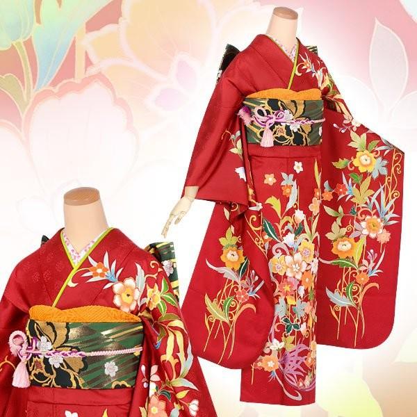 ブランド登録なし - 振袖賃借  赤 今めかしい花文様（絹）（宅） 成年者式 華燭の典 一点物 相応う身たけ154〜165糎 2〜11月利用 R1659