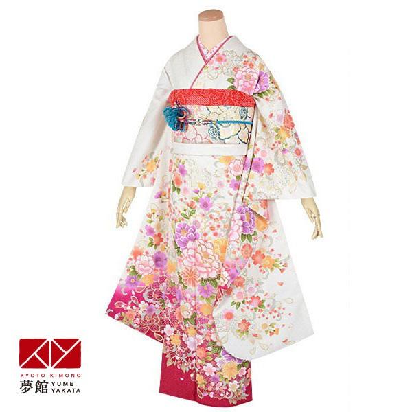 ブランド登録なし - 振袖賃借  白 散らし広告牡丹桜(絹) 成年者式 華燭の典 一点物 相応う身たけ154〜165糎 2〜11月利用 R1713
